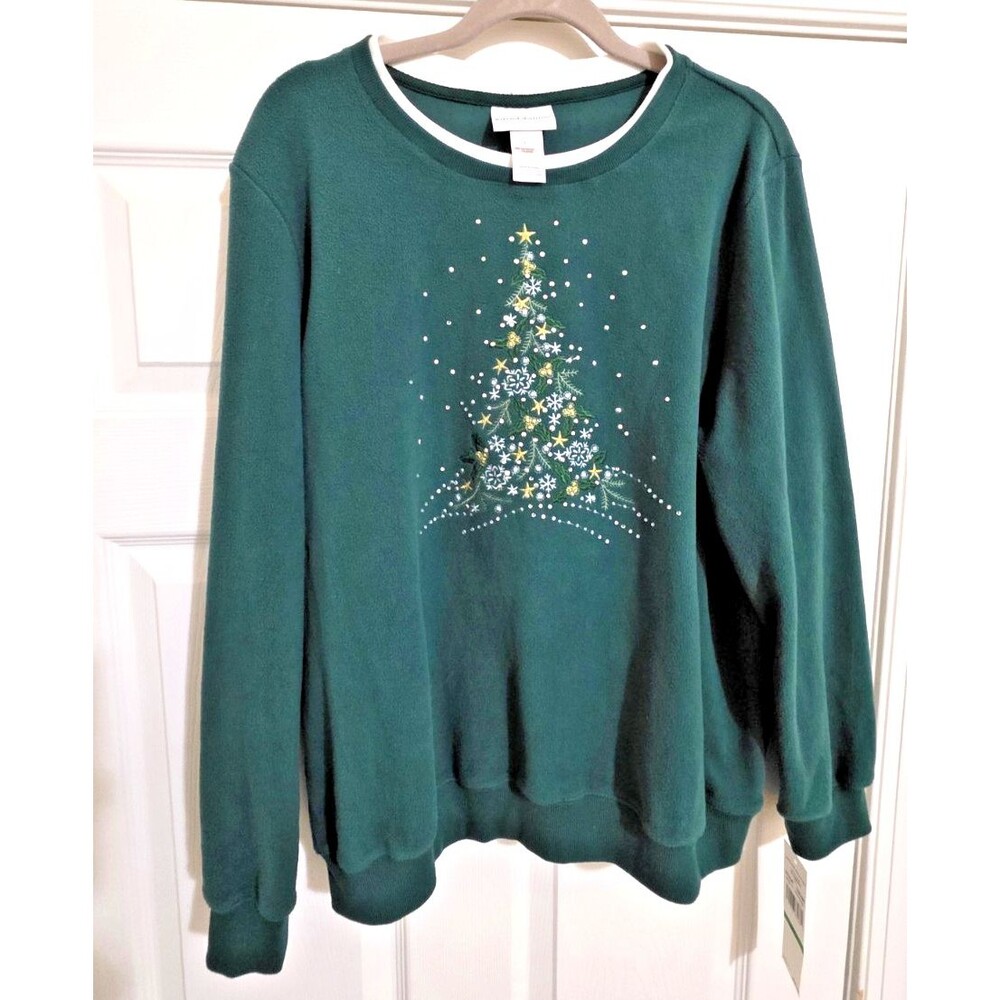 Alfred Dunner Green Embellished Christmas Tree Sweatshirt L NEW